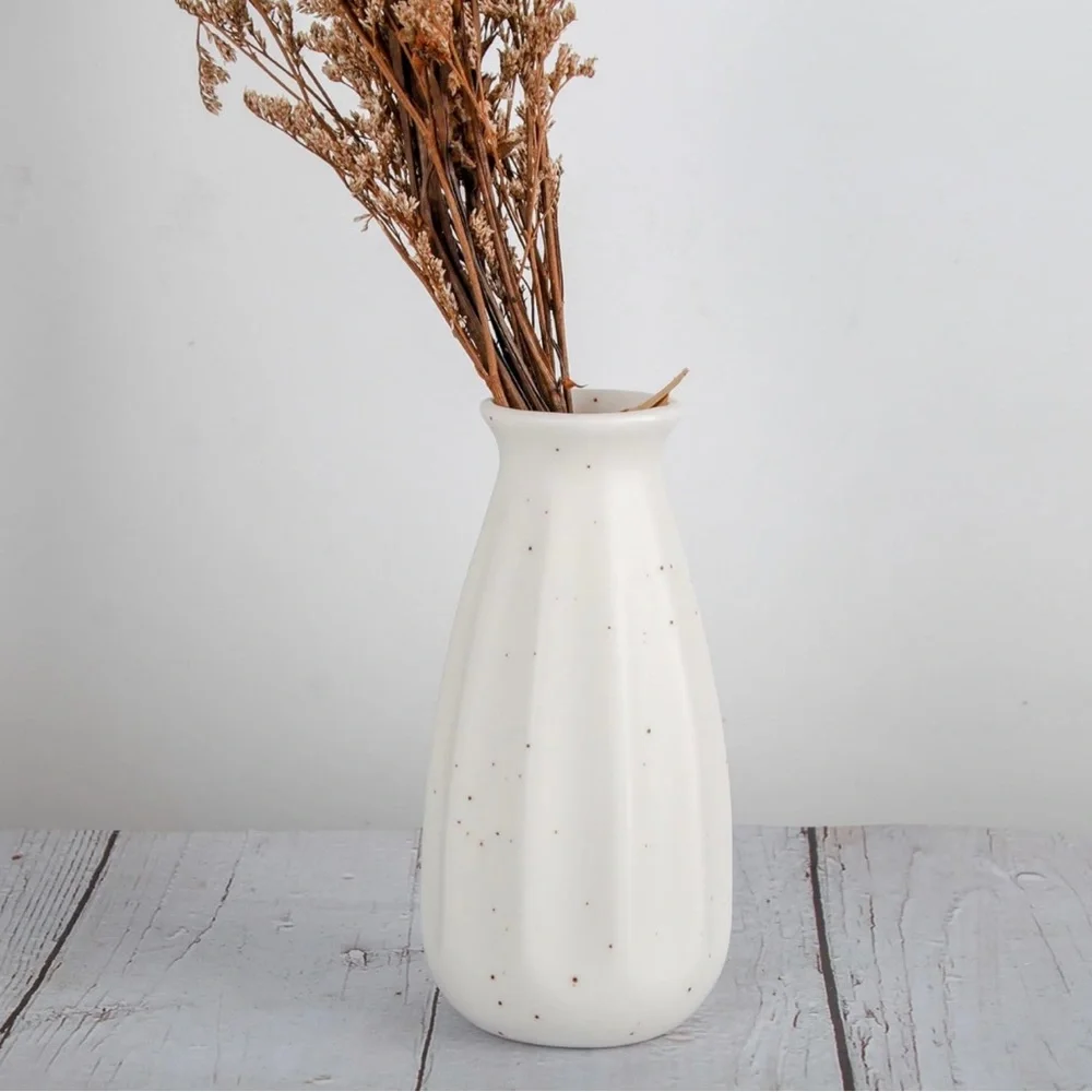 NEW West Elm (Set of 4) White Ceramic Stoneware Boho Flower Vases Home Decor